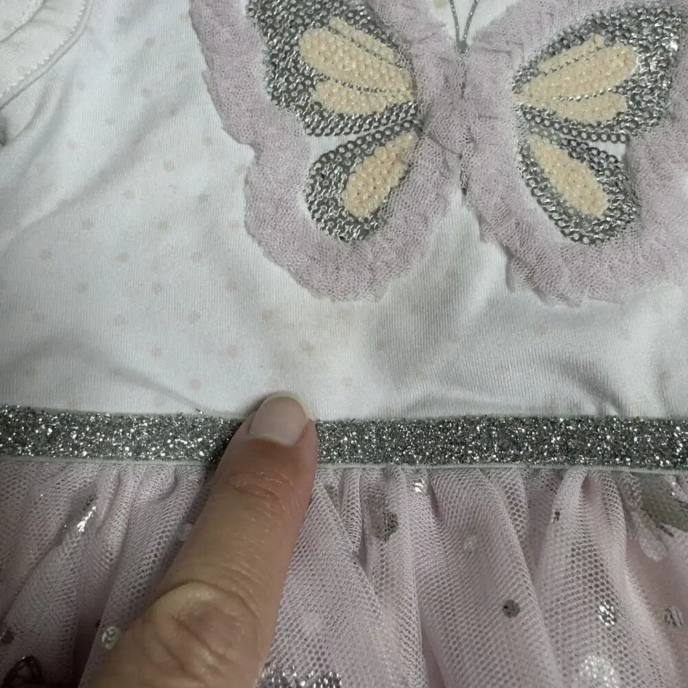 Little Lass Tutu Ballerina Dress Baby Girl Size 12 M Orchid Hush Silver Sequin